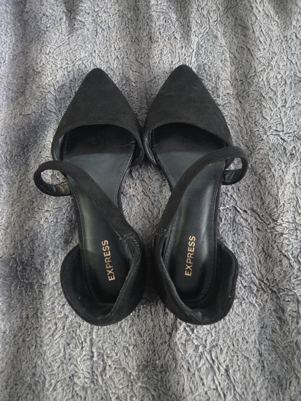 Express Black Pointed D'Orsay Ankle-Strap Flats